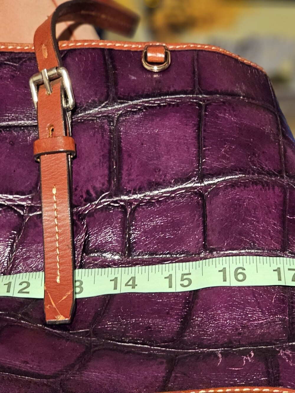 Dooney & Bourke Purple Croc-Embossed Tote with Brown Trim. Comes With dust bag. - Picture 3 of 13